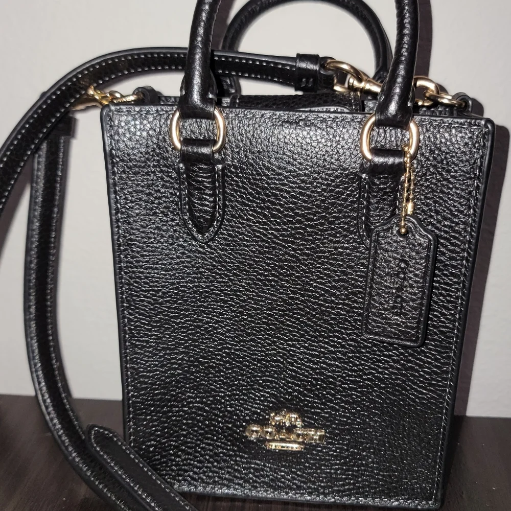Coach Black Mini Bag with Gold Accents Ships same or next business day - Picture 2 of 4